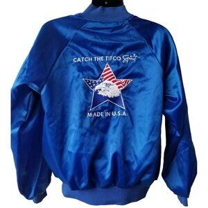 Vintage Tifco Industries Mens Satin Bomber Jacket Bald Eagle Made In USA Large